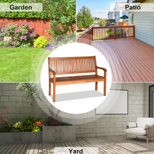 Modern Solid Wood Outdoor Garden <b>Bench</b> with Curved Armrests, Slatted Patio <b>Bench</b> for Porch, Park, Balcony, Hotel & Restaurant - Product Image 6