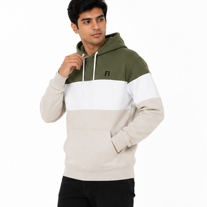 Sweat à capuche personnalisé pour homme en molleton de coton, color block, avec cordon de serrage, poche, manches longues, coupe décontractée, oversize, style décontracté et tendance - Product Image 3