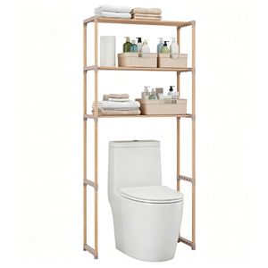 Scaffale da Bagno a 3 Ripiani in Legno di Pino, Salvaspazio con Piedini Antiscivolo, Montaggio Senza Attrezzi - Product Image 1