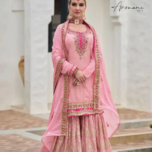 Último diseñador Faux Georgette bordado secuencia trabajo Sharara traje por Fab Zone - Product Image 2