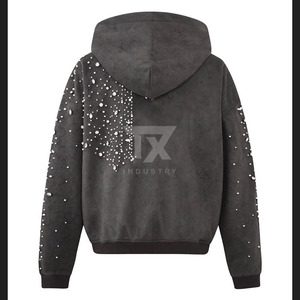 Nouvelle Collection Hiver : Sweats à Capuche Homme Ornés de Strass, Motif Uni, Fabriqués sur Mesure au Pakistan, Teinture Unie - Product Image 3