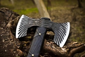 Handmade Carbon Steel Double-Edge <b>Axe</b> – Wood Cutting & Outdoor Camping Hatchet with Wooden <b>Handle</b> - Product Image 4