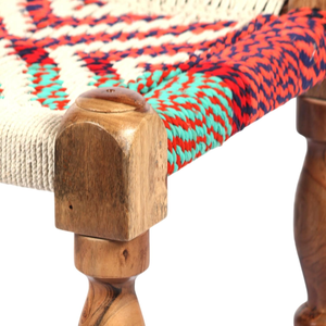 Taburete Charpai de Madera Hecho a Mano con Asiento de Tela Tejida, Otomana Tradicional India, Reposapiés Rústico para Sala de Estar, Muebles para el Hogar - Product Image 4