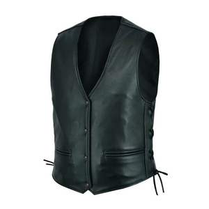 Chaleco de Motociclista de Cuero Genuino Transpirable con Cuello Mao, Tallas Grandes, Ropa Exterior Casual de Otoño para Hombre - Product Image 3