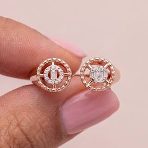 Anillo Abierto de Plata de Ley 925 con Oro Rosa, Diseño Moderno, Doble Halo, Corte Baguette, Diamantes Cultivados en Laboratorio, Anillo de Compromiso para Mujer - Product Image 1