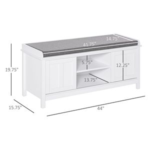 Panca scarpiera bianca da ingresso con ripiano regolabile e cuscino imbottito per corridoio e soggiorno - Product Image 3