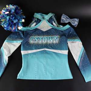 Uniformes de cheerleading bleus tendance pour femmes, uniformes de cheerleading turquoise pour enfants - Product Image 2