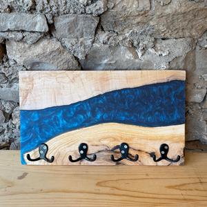 Perchero de Pared de Madera de Mango de Lujo con Resina Epoxi Azul, Ecológico, con Múltiples Ganchos, Organizador de Llaves para Entrada, Decoración Artesanal para el Hogar - Product Image 6