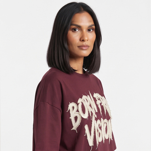 T-shirt surdimensionné brodé pour femme, 100 % coton, col rond, coupe ample, broderie vieillie - Product Image 5