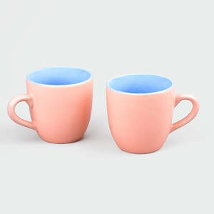 Ensemble de 6 tasses à thé en grès brillant bicolore, résistantes au micro-ondes, avec motifs attrayants, idéales pour le camping - Product Image 1