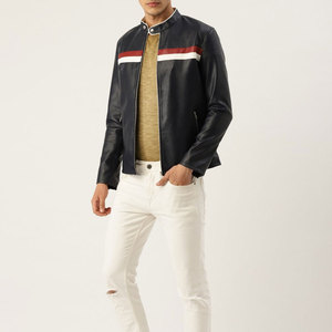 Chaqueta de Moto para Hombre de Cuero PU, Cuello Alto, Bloques de Color, Cierre de Cremallera, Corte Regular, para Otoño - Product Image 4