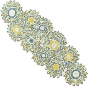 Floral Printed Table Runner Cotton Washable Classic Home Decor Yellow Green Pattern - Product Image 1