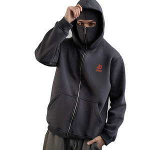 Sudadera con capucha tipo balaclava extragrande con cremallera, 100% algodón, cubre toda la cara, para hombre, manga larga, para adultos - Product Image 1