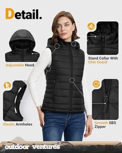 <b>Women's</b> <b>Black</b> Lightweight Packable Puffer Vest Hooded Travel <b>Waistcoat</b> Casual Outdoor Bodywarmer Insulated Factory Direct OEM - Product Image 5