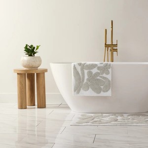 Floral Cotton Bath <b>Mats</b> Rectangle 2 Piece <b>Set</b> Embossed Flower Design Non Slip Rubber Backing Thick Tufted for Home <b>Bathroom</b> Use - Product Image 2
