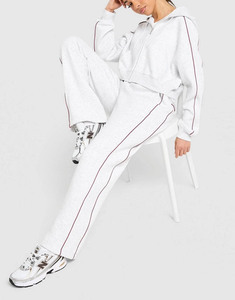 Ensemble de survêtement deux pièces pour femme, grande taille, personnalisé, gris, avec sweat à capuche et pantalon de jogging large à passepoil, respirant, style streetwear - Product Image 6