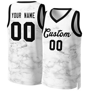 เสื้อบาสเก็ตบอลแบบซับลิเมชั่นสั่งทำพิเศษ สำหรับผู้ใหญ่ แบบไม่มีแขน คอวี ผ้าตาข่าย ระบายอากาศได้ดี พิมพ์ชื่อและหมายเลขตามแบบที่ต้องการ - Product Image 1
