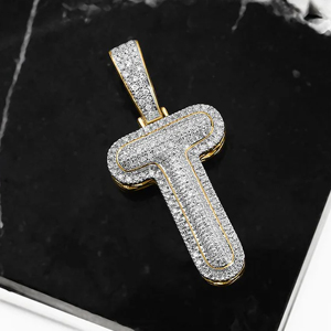 Luxury Diamond Letter T Pendant Necklace 22K Gold Plated <b>Rope</b> <b>Chain</b> Round Brilliant Cut Unisex Everyday Wear - Product Image 3