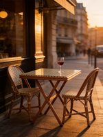 Juego de Mesa de Comedor para Exterior XY, de Madera Maciza Resistente, con Cubierta de Ratán Tejido y Patas Cruzadas, Estilo Bistro