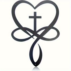 CIFbuy Arte Murale in Metallo Cotta a Forno con Croce, Cuore, Infinito e Ichthys, in Alluminio, Stile Art Déco Astratto, Decorazione Cristiana per la Casa e Hotel - Product Image 1