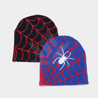Bonnet d'extérieur unisexe pour enfants, motif toile d'araignée, style Y2K, bleu noir, en acrylique, avec impression flocage et détails brodés