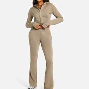 100% Cotton <b>Zipper</b> Crop <b>Top</b> Women's Tracksuit One Set Winter Short Eco-Friendly Streetwear Solid Color - Product Image 1