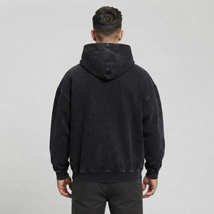 Men's 100% Cotton <b>500</b> <b>Gsm</b> Heavy Weight Fleece <b>Hoodies</b> Pocket Custom Logo Printing Drop Shoulder Flock Detail Winter Sweatshirt - Product Image 3
