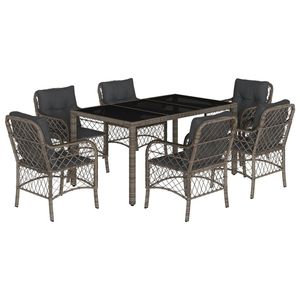 Ensemble de salle à manger de jardin en rotin PE gris 7 pièces - Product Image 2