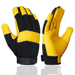 Gants de sécurité anti-vibration, couleur noir et jaune, paume en cuir, protection des mains avec fonction antidérapante - Product Image 1