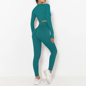 Women's 2-Piece Zip Front Gym Set <b>Long</b> <b>Sleeve</b> <b>Top</b> Mid-Waisted Leggings 4-Way Stretch Breathable Workout Yoga Fitness <b>Training</b> - Product Image 6