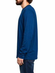 Custom Men Rash Guard Blank Plain Dark Blue Crewneck <b>Athletic</b> Workout T-Shirt Quick Dry Performance Rash Guard - Product Image 3