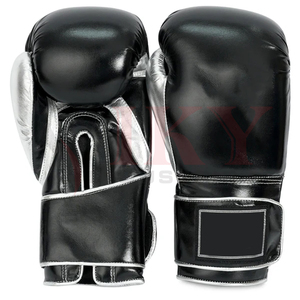 High Performance Black & <b>Silver</b> New Arrival For Adult Protection Private Label Premium Two-Tone Synthetic Leather Boxing <b>Gloves</b> - Product Image 3