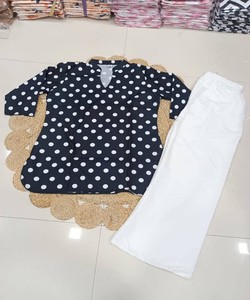 Ensemble haut et pantalon palazzo en rayonne à imprimé numérique fantaisie, à pois noirs, pour usage quotidien, vêtement ethnique, prix de gros - Product Image 2