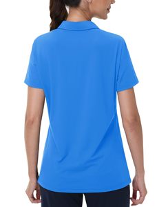 เสื้อกอล์ฟผู้หญิง เสื้อโปโลแขนสั้น คอวี แห้งเร็ว ป้องกันแสงแดด UPF 50+ เสื้อเทนนิส - Product Image 2