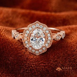Bague en moissanite de forme ovale vintage pour femme, or rose, bijoux de fiançailles, cadeau USA - Product Image 1