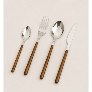 Ensemble de couverts et d'ustensiles en acier inoxydable avec manche en bois écologique, finition miroir, moderne, pour la maison, les restaurants, les mariages et les fêtes - Product Image 1