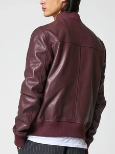 Veste en cuir Cafe Racer bordeaux pour homme - Product Image 3