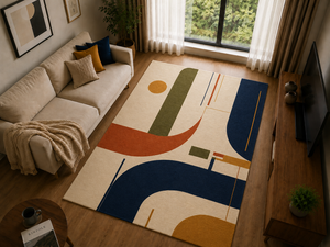 Tapis en laine tufté à la main de style Bauhaus moderne, motif géométrique abstrait, tapis de luxe pour salon et chambre, taille personnalisée - Product Image 1
