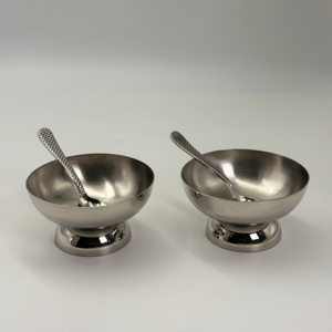 Ensemble de 2 bols à dessert en acier inoxydable de haute qualité, nouveau design, avec plateau en bois, vaisselle pour la maison, l'hôtel et les cadeaux de mariage - Product Image 4