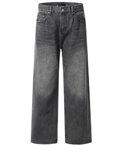 Jean en denim gris pour homme de qualité supérieure, coupe droite, ample, taille mi-haute, en coton, décontracté, pour l'automne, prix de gros 2026 - Product Image 1