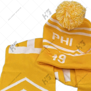 Logo personnalisé | Phi | 43 |   Ensemble écharpe et bonnet d'hiver en tricot uni 100 % acrylique à motif grec de sororité imprimé par transfert thermique, longueur moyenne - Product Image 3