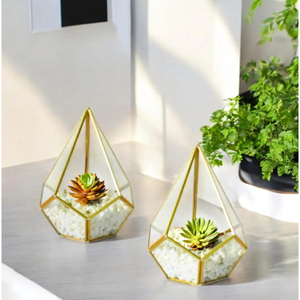 Large Size Diamond Shape Terrarium Tempered Glass with Gold Color Metal Frame for Plants Home Decoration Items Crystal <b>Vase</b> - Product Image 4