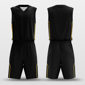 Ensemble de maillots de basket-ball personnalisés pour hommes, noirs, sans manches, avec bordure jaune, uniformes en polyester respirant, toutes saisons - Product Image 1