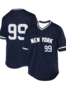 เสื้อเบสบอลนิวยอร์ก 99 เมช คอวี แขนสั้น ระบายอากาศได้ดี ผลิตจากโพลีเอสเตอร์ สำหรับผู้ชาย - Product Image 1