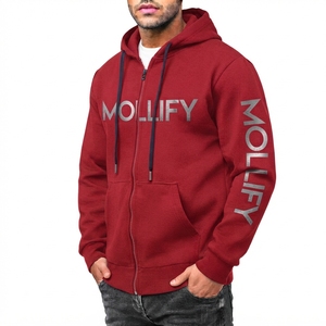 Mollify <b>Men's</b> <b>White</b> Zip-Up Hoodie Regular Fit Cotton Fleece Casual Hooded <b>Sweatshirt</b> with Front Pocket and Sleeve Logo - Product Image 2