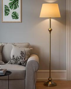 Modern Brass Floor Lamp White Fabric Drum Shade Large Warm <b>Light</b> Residential Use - Product Image 2