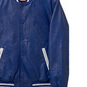 Veste en cuir bleue pour homme Alpha Fraternity, coupe classique, col rabattu et fermeture boutonnée, pour la vente en gros OEM - Product Image 5