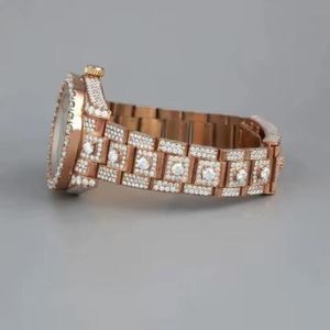 Splendide montre de luxe en moissanite, cadran en cristal saphir, mouvement à quartz ETA, boîtier de 28 mm, plaqué or rose, fermoir caché - Product Image 3