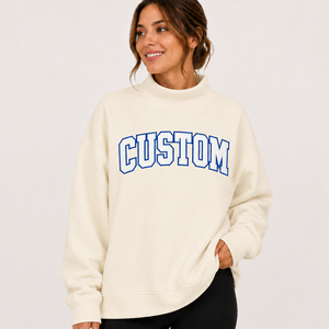 Womens Light <b>Grey</b> Solid Custom Text Print Mock Neck Oversized <b>Sweatshirt</b> Long Sleeve Casual Streetwear Activewear OEM ODM - Product Image 2
