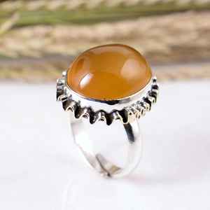 925 Sterling <b>Silver</b> Honey Agate Bezel Setting Handmade Yellow Solitaire Gemstone <b>Statement</b> <b>Ring</b> for Wedding & Party - Product Image 4